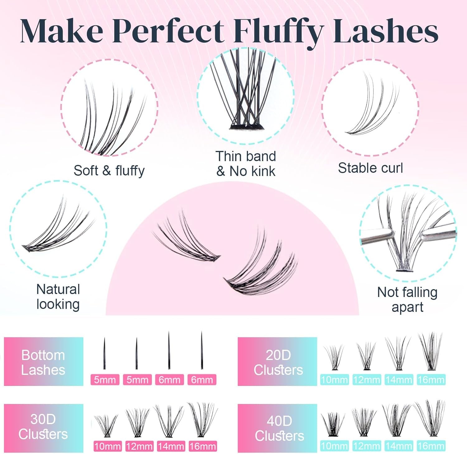 Wispy Lash Clusters Individual Lashes Multi-Type Mixed DIY Lash Extensions with Bottom Lashes, 7D Spike Fans, 30D 40D Cluster Lashes for Self Application at Home