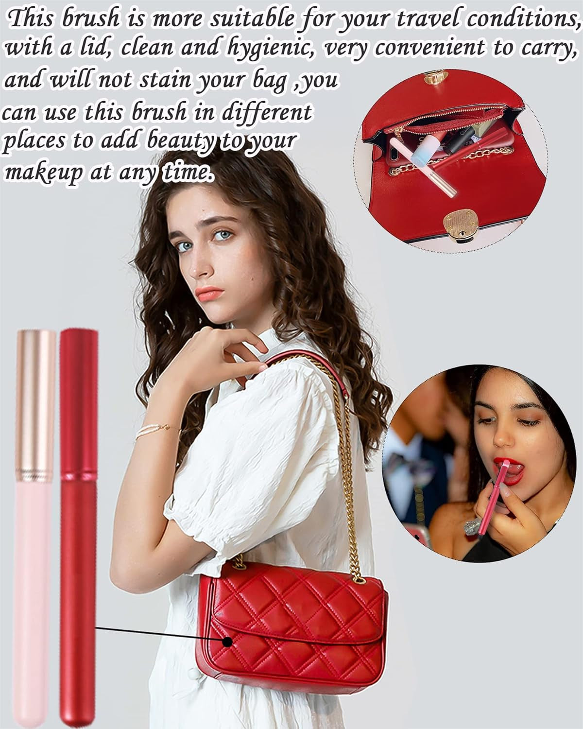 Lip Blending Brush with Lid, Lipstick Smudge Brush, Spot Concealer Brush, Professional Lip Makeup Brush for Lipstick Gloss Creams, Hygienic Portable with Cap, for Women Girl Gift-1Pcs Red