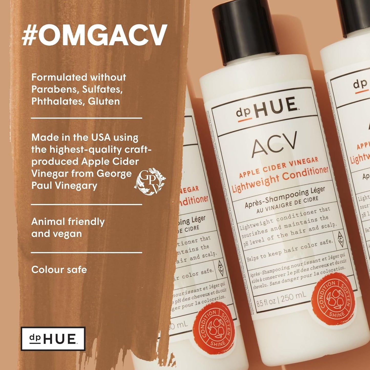 Apple Cider Vinegar Lightweight Conditioner, 8.5 Fl Oz - Hydrates, Adds Shine & Helps Protect Colour - with Aloe Vera, Shea Butter & Panthenol