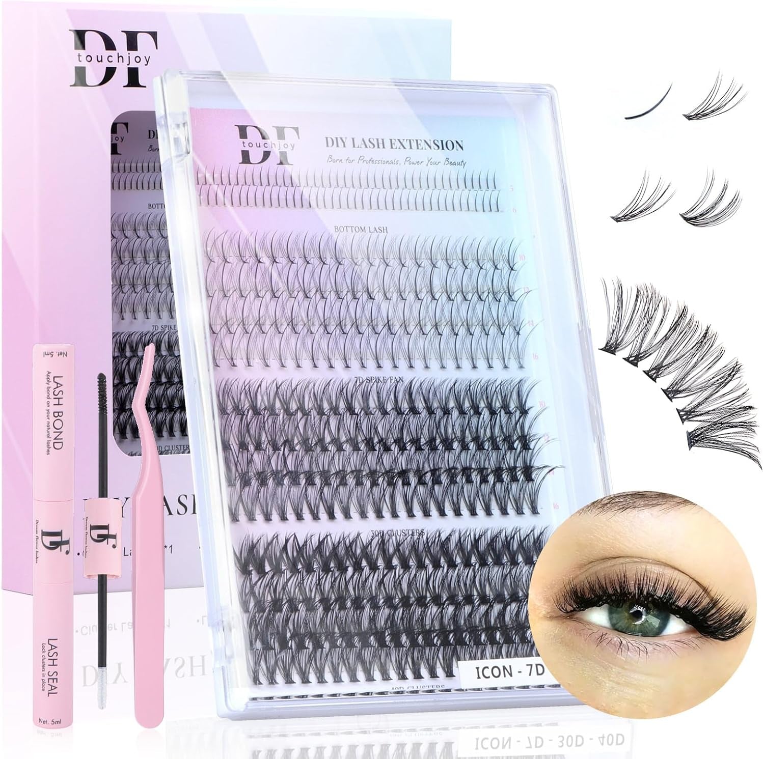 Wispy Lash Clusters Individual Lashes Multi-Type Mixed DIY Lash Extensions with Bottom Lashes, 7D Spike Fans, 30D 40D Cluster Lashes for Self Application at Home
