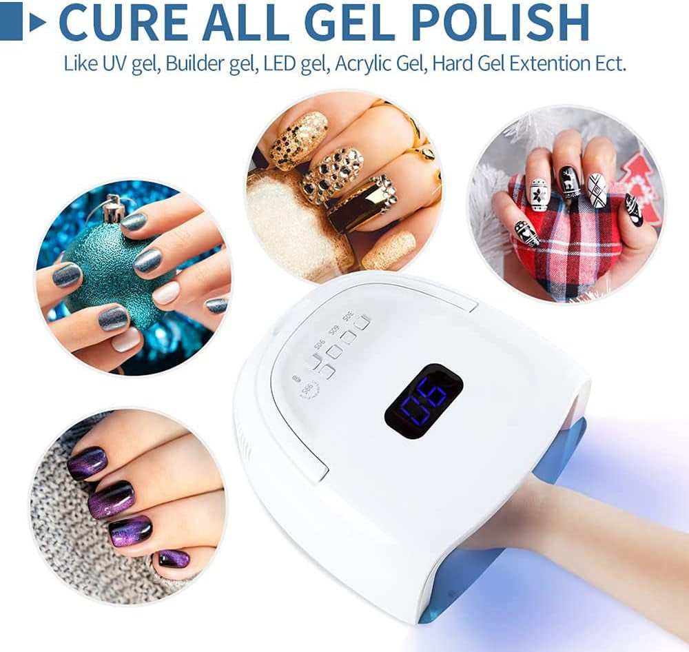 UV LED Nail Lamp,60W Professional Rechargeable UV LED Nail Dryer for Gel Nail Polish Dryer Fast Curing Lamp, 4 Timer Settings Gel Nail Lights for Auto Sensor Nail Machine (White)