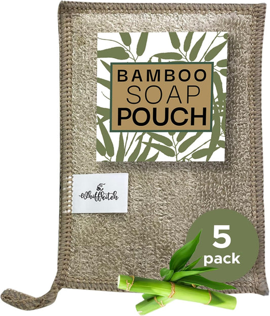 Soap Pouch 5-Pack - Versatile Soap Holder & Soap Saver Set, Travel Soap Bags - Mesh Soap Pouch, Soap Bar Loofah & Shower Soap Holder, Planet-Friendly Bamboo Soap Bags, 4X5 In