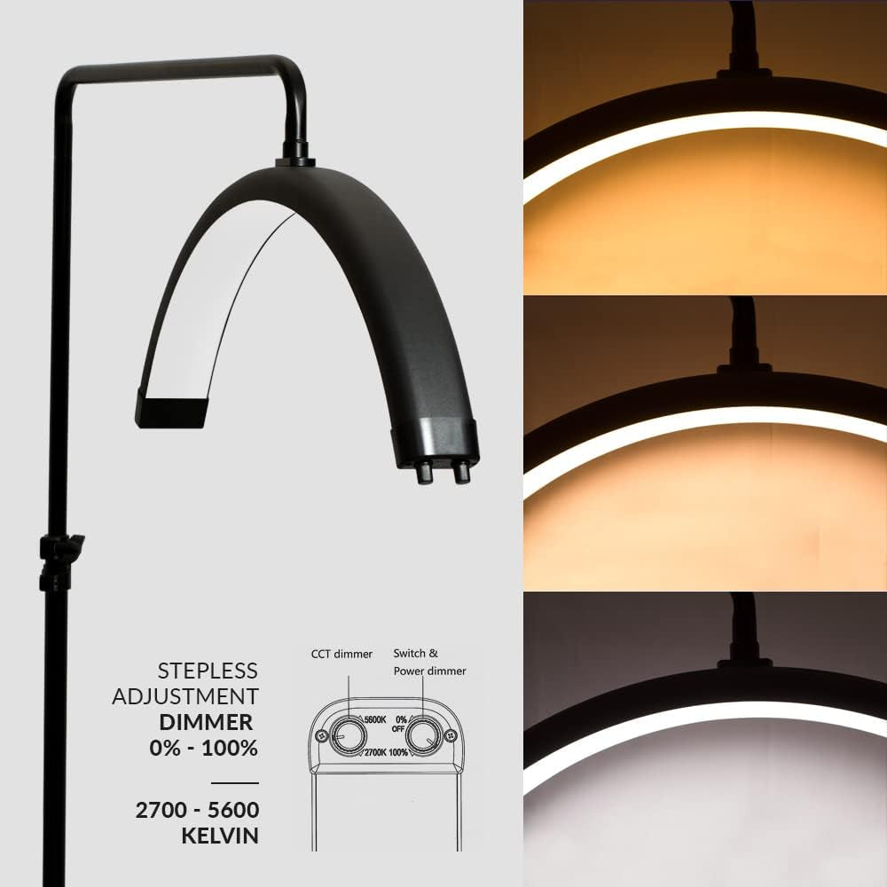 Supreme LED Half Moon Lash Light for Facial, Lash Extension, Aesthetician and Tattoo Artists, Dimmable, Adjustable Color Temperature, Adjustable Height, 1600 Lumens, 40W, 2700K-5600K (Black)