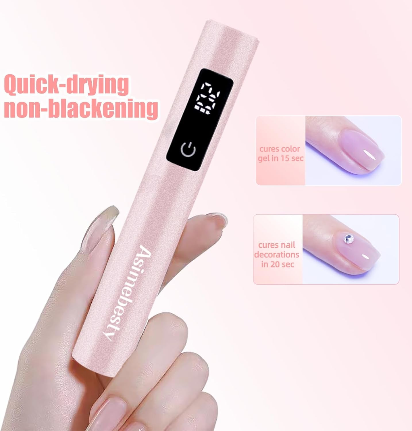 UV Lamp for Gel Nails, Mini UV Nail Lamp Hand Held with Stand, Portable Small Nail Dryer Light for Gel Polish with 3 Timers, Rechargeable Cordless UV Light Nail for Fast Curing, Rose