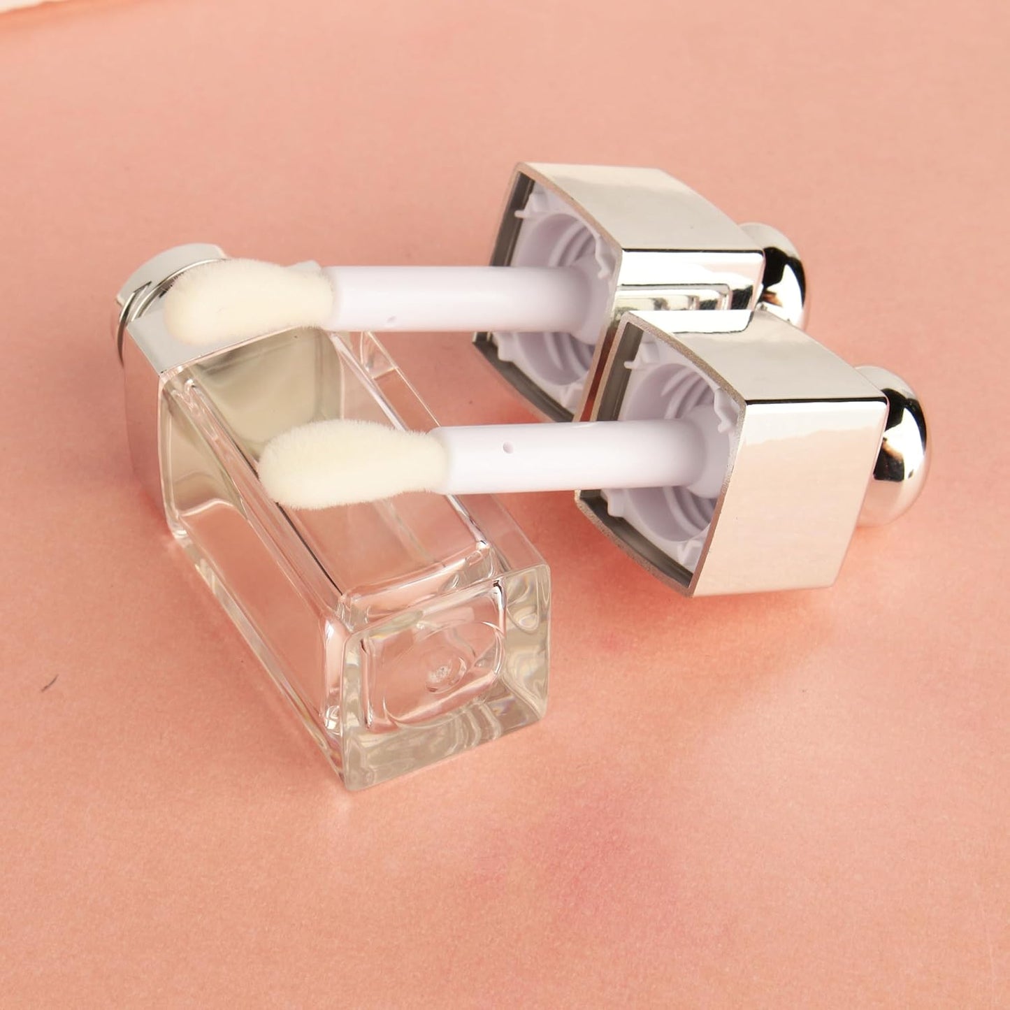18PCS Empty 8ML Square Clear Lip Gloss Tube Silver Big Doe Foot Wand Lipgloss Tubes for Lip Oil Tint Bottles Container