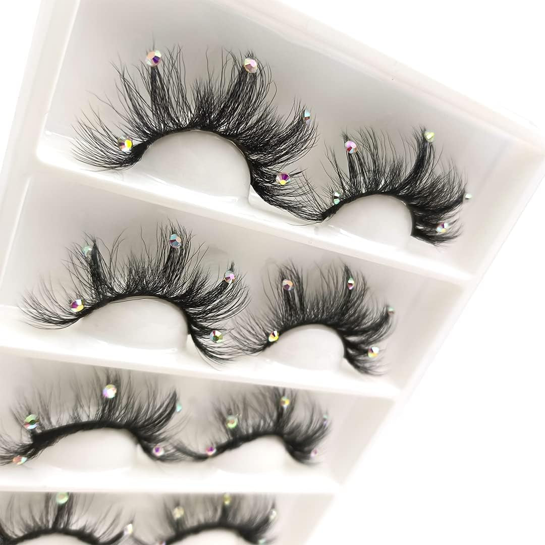 Mink Eyelashes with Glitter Rhinestone 4Pairs (Af08Crystal)