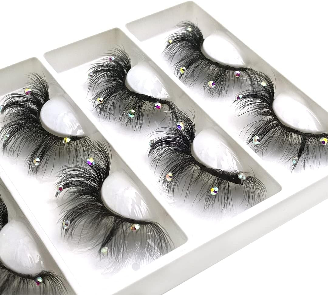 Mink Eyelashes with Glitter Rhinestone 4Pairs (Af08Crystal)