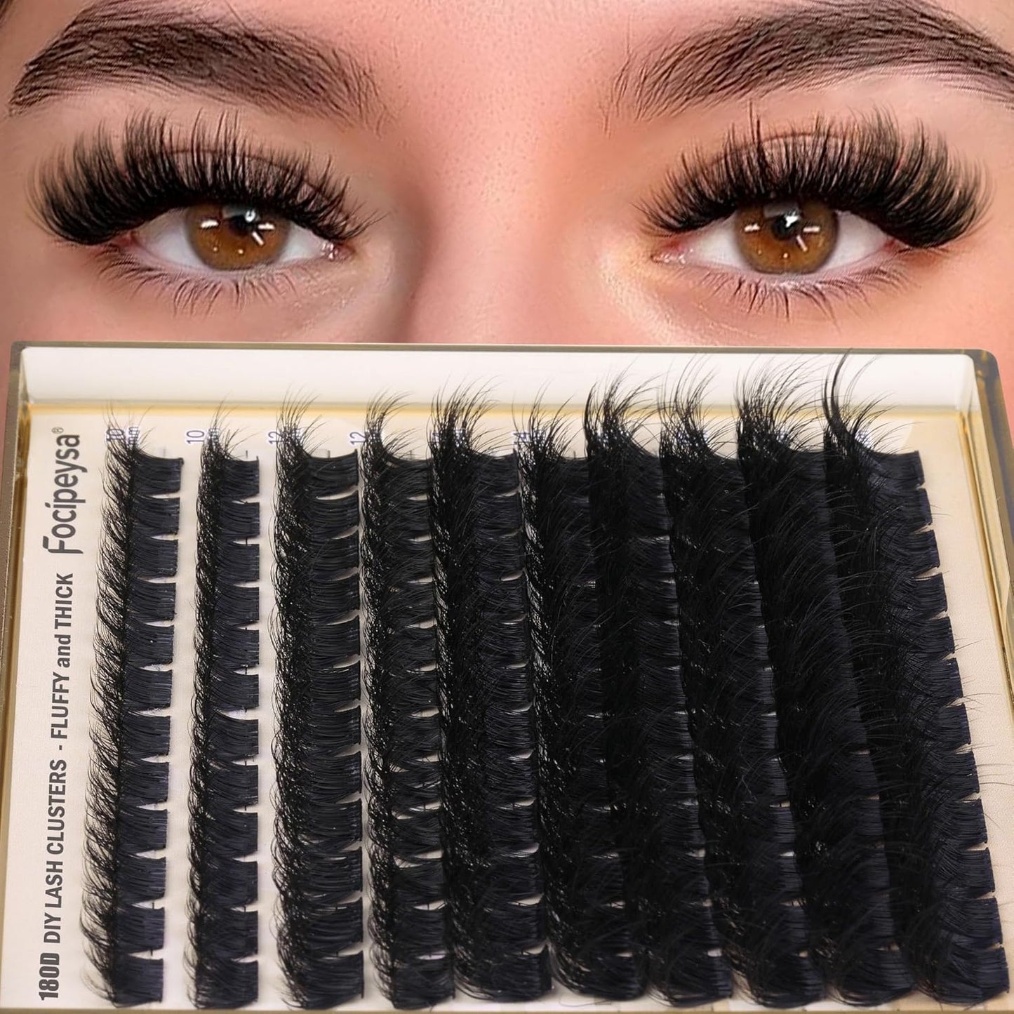 Eyelash Extension Kit Thick Lash Clusters Kit 10-18Mm Fluffy Clusters Lashes 180D Individual Eyelashes Kit with Lash Bond, Lash Remover, Lash Applicator DIY Lash Extension for Beginners (180D-D Curl)