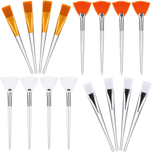16 Pieces Face Mask Fan Brush Applicator Set Includes Soft Facial Fan Brush Esthetician Face Mask Brush Cosmetic Makeup Tools for Eyelash Extension(6 Inches Long,Simple)