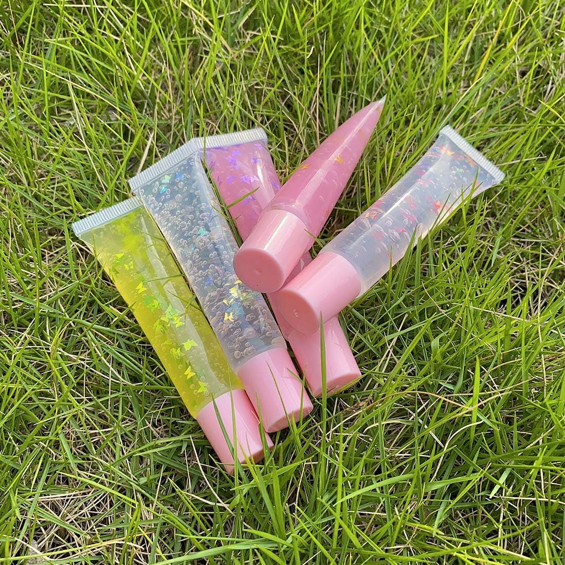 50PCS Lip Gloss Tubes 10Ml Pink Cap Lip Gloss Containers Empty Lip Balm Tubes Refillable Cosmetic Squeeze Lipgloss Tubes + 2 X 20Ml Syringes Tag Labels Stickers for DIY Lip Gloss Base Glitter