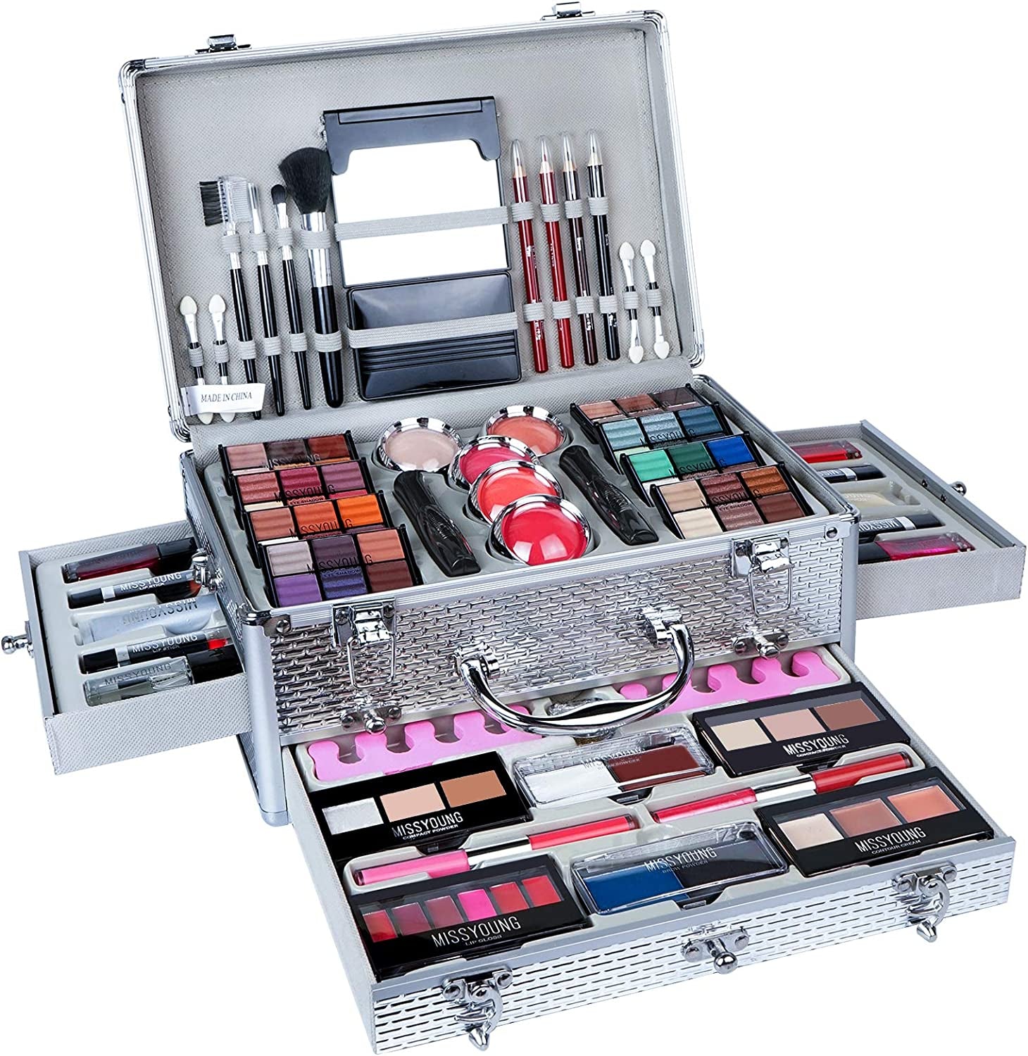 All-In-One Makeup Gift Set Carry All Makeup Kit for Women Full Kit with Aluminum Case Lipgloss Lipstick Concealer Blush Foundation Face Powder Eyeshadow Palette Cosmetic Palette #2