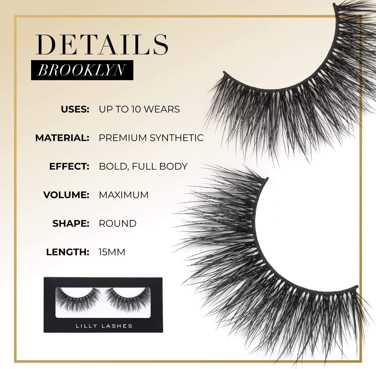 Brooklyn Lash, Premium Synthetic, Full Bodied, Round, 15Mm, Black, False Lashes