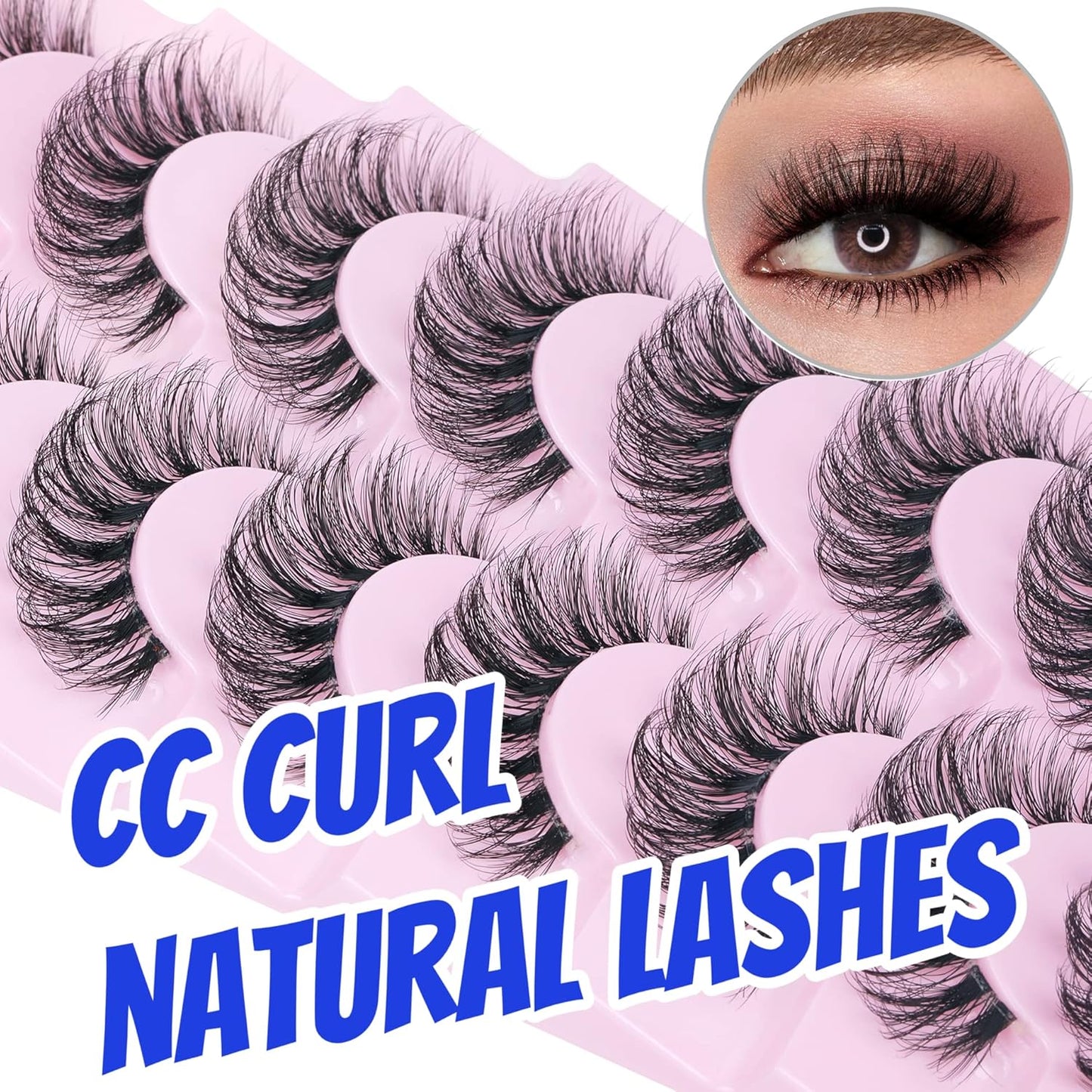 False Eyelashes Wispy Mink Lashes Natural Look Fluffy Eye Lashes with Clear Band CC Curl Faux Mink Strip Eyelashes Pack like Extensions 8 Pairs 3D Volume Fake Eyelashes by