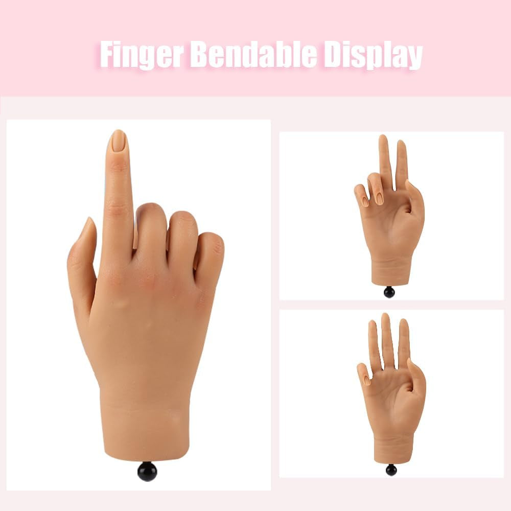 Nail Pratice Training Hand for Acrylic Nails with Stand Bracket,Soft Silicone Maniquin Hand, Flexible Bendable Nail Practice Fake Hand for Nails Art Practice Tool