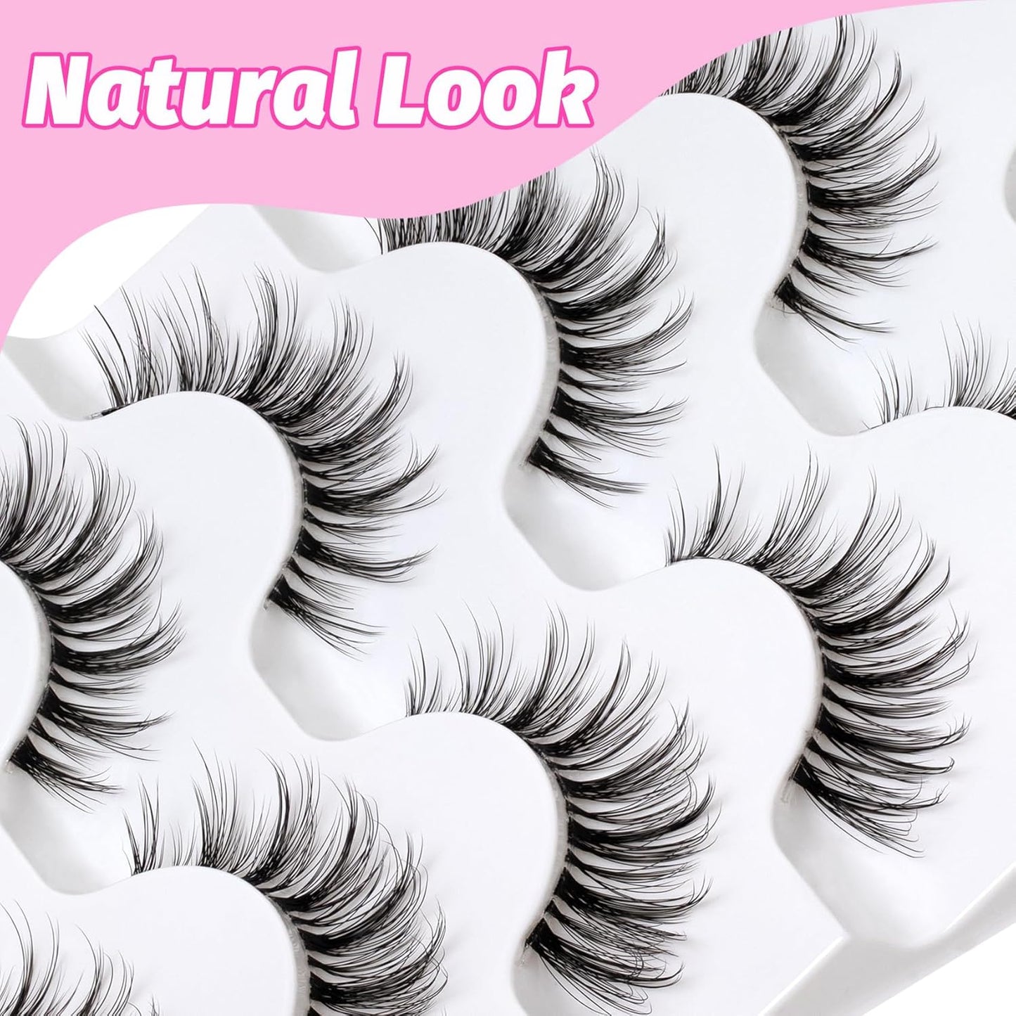 Lashes Wispy False Eyelashes 100% Handmade Eyelashes Natural Look Fake Lashes Lightweight Lashes with Soft Clear Band 5 Pairs Pack (G2)
