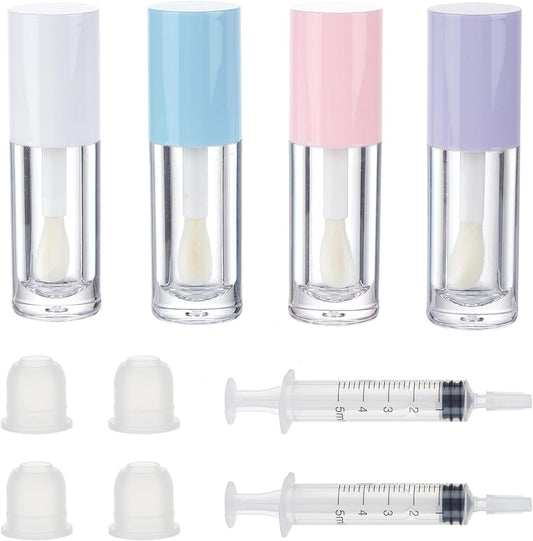 4 PACK Empty Lip Gloss Tubes, 6ML Clear Lip Gloss Containers with Injector, Mini Reusable Lip Balm Tube Dispense Container for DIY Lipgloss Lipstick