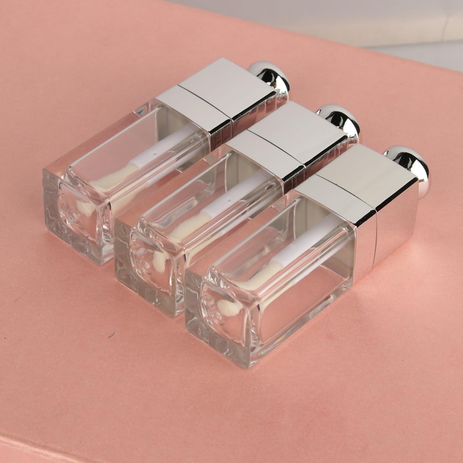 18PCS Empty 8ML Square Clear Lip Gloss Tube Silver Big Doe Foot Wand Lipgloss Tubes for Lip Oil Tint Bottles Container