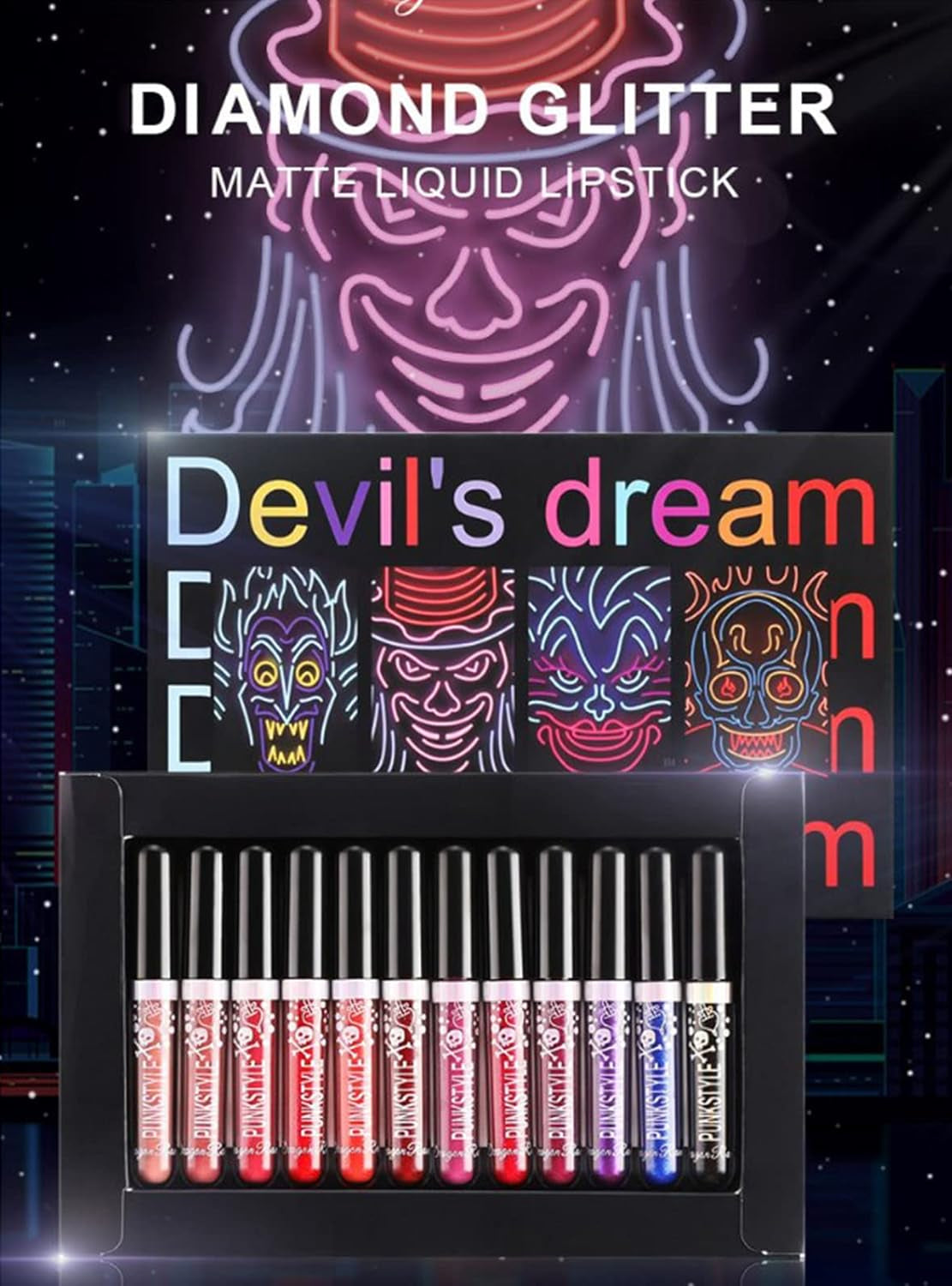 12 Colors Lipstick Set Metallic Sparkly Lipgloss,Diamond Shining Liquid Lipstick for Party, Masquerade, Cosplay, Christmas,Halloween