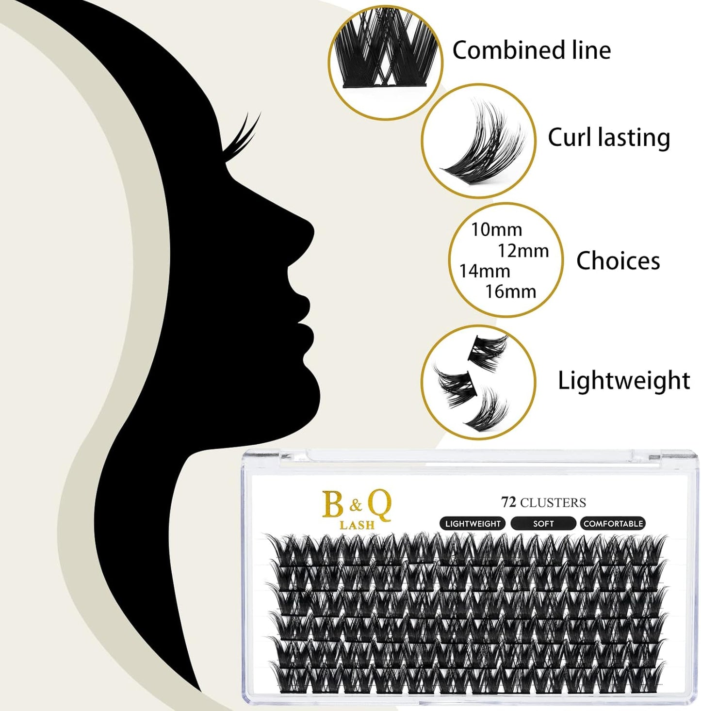 Lash Clusters D Curl 10Mm 72 Clusters Lashes B&Q LASH Eyelash Clusters C D Curl Individual Lashes Volume DIY Lash Extensions at Home (B17,D-10Mm)