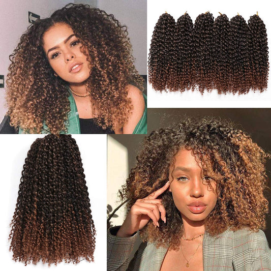12 Inch Marlybob Crochet Hair 6 Small Packs/Lot Crochet Braids Jerry Curly Hair Extensions Ombre Synthetic Braiding Hair (1B/30#)
