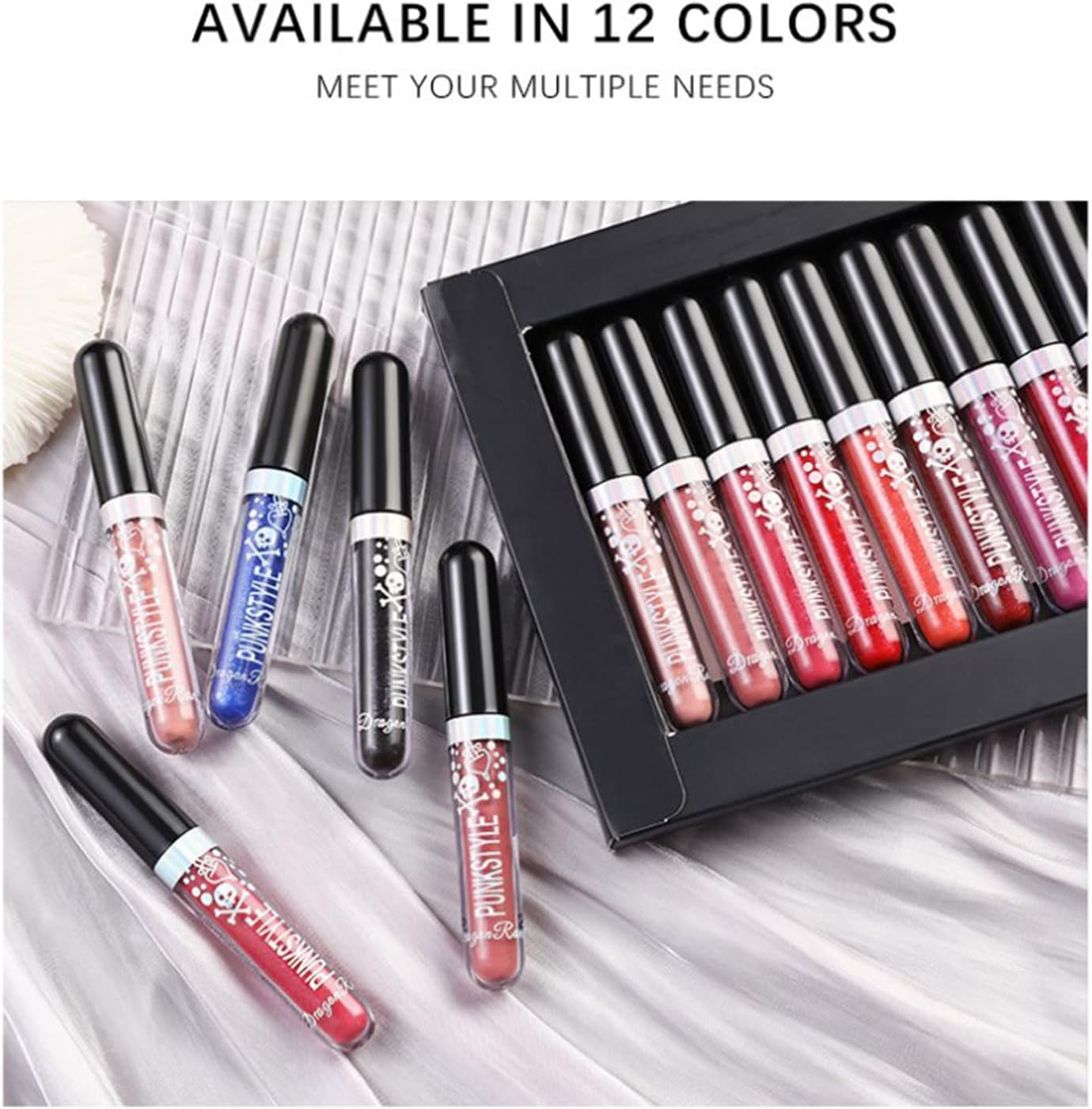 12 Colors Lipstick Set Metallic Sparkly Lipgloss,Diamond Shining Liquid Lipstick for Party, Masquerade, Cosplay, Christmas,Halloween