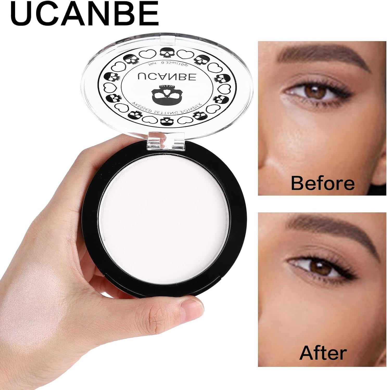 White Pressed Setting Powder for Special Effects & Halloween Makeup, Translucent Matte Finishing Powder, Baking White Face Powder for Long Lasting Coverage, Portable Compact
