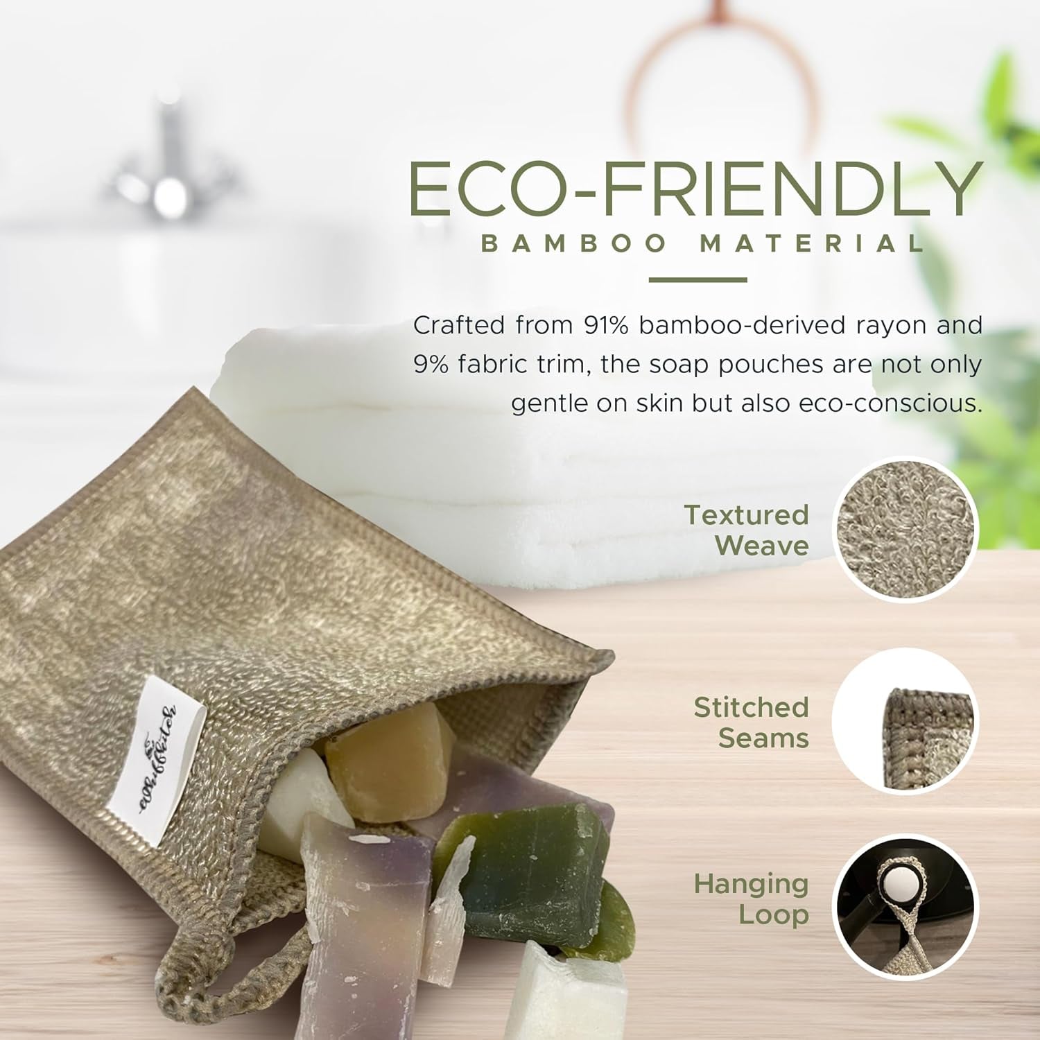Soap Pouch 5-Pack - Versatile Soap Holder & Soap Saver Set, Travel Soap Bags - Mesh Soap Pouch, Soap Bar Loofah & Shower Soap Holder, Planet-Friendly Bamboo Soap Bags, 4X5 In