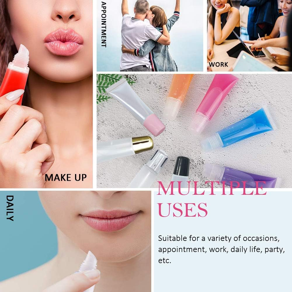 50PCS Lip Gloss Tubes 10Ml Pink Cap Lip Gloss Containers Empty Lip Balm Tubes Refillable Cosmetic Squeeze Lipgloss Tubes + 2 X 20Ml Syringes Tag Labels Stickers for DIY Lip Gloss Base Glitter