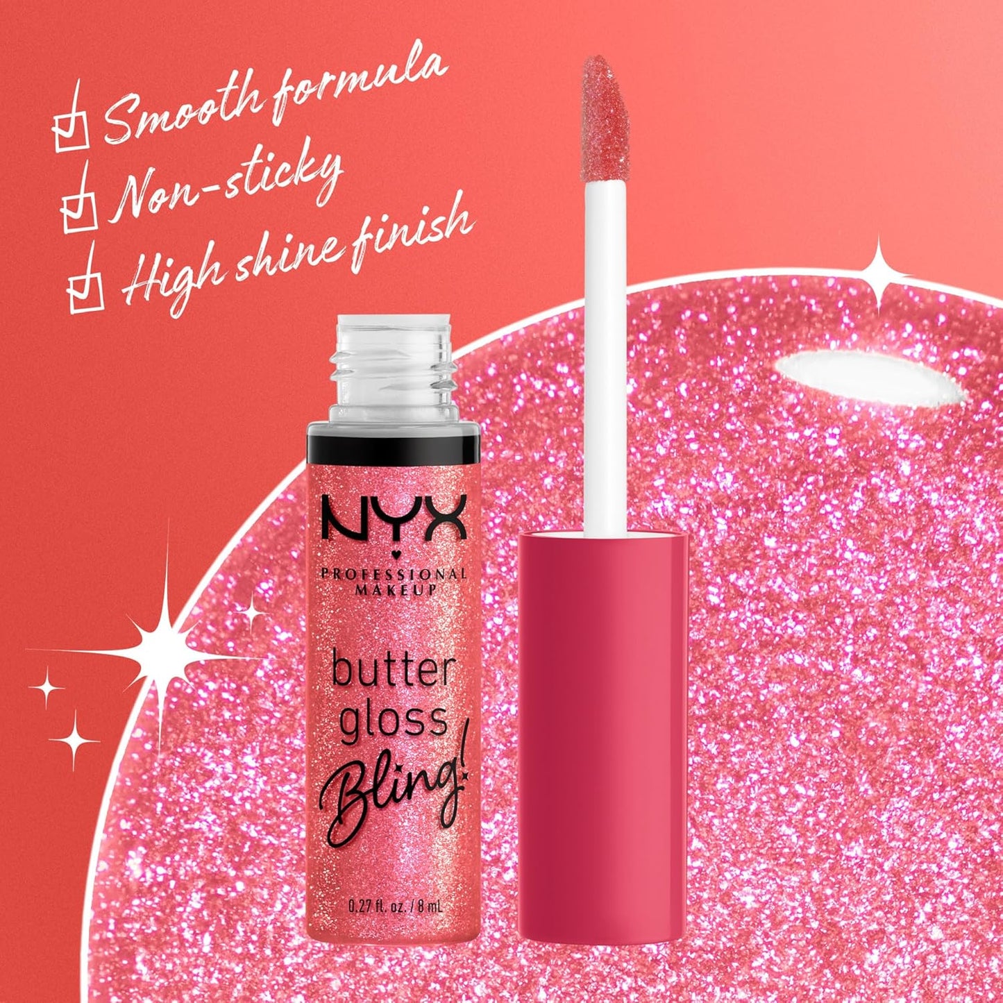 , Butter Gloss Bling, Non-Sticky, High Shine, Universally Flattering, 8 Ml - She Got Money (Shimmery Pink)