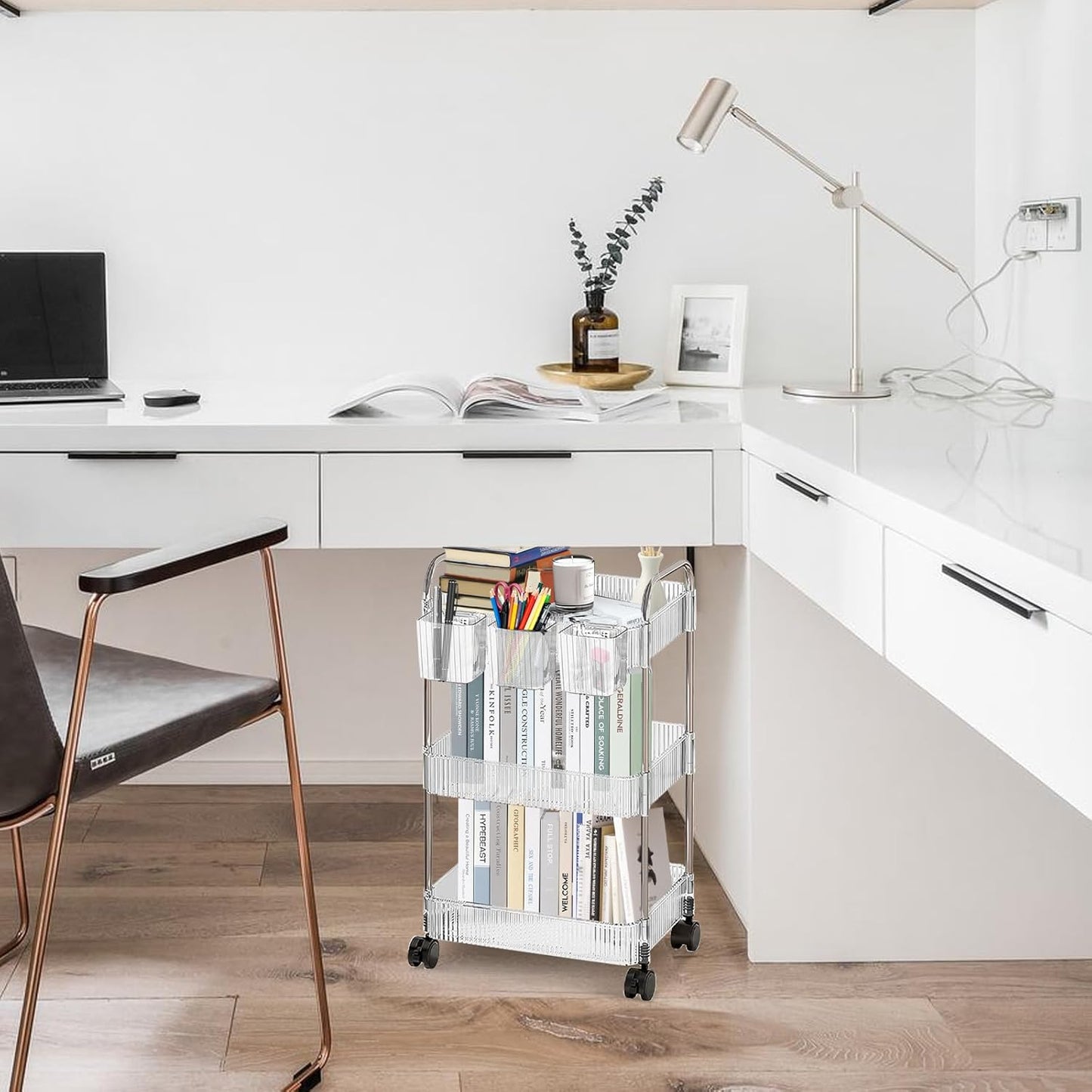 Acrylic Rolling Cart - 3 Tier Storage Organizer on Wheels for Bathroom, Makeup, Skincare, Cosmetic, Perfume, and Beauty Products