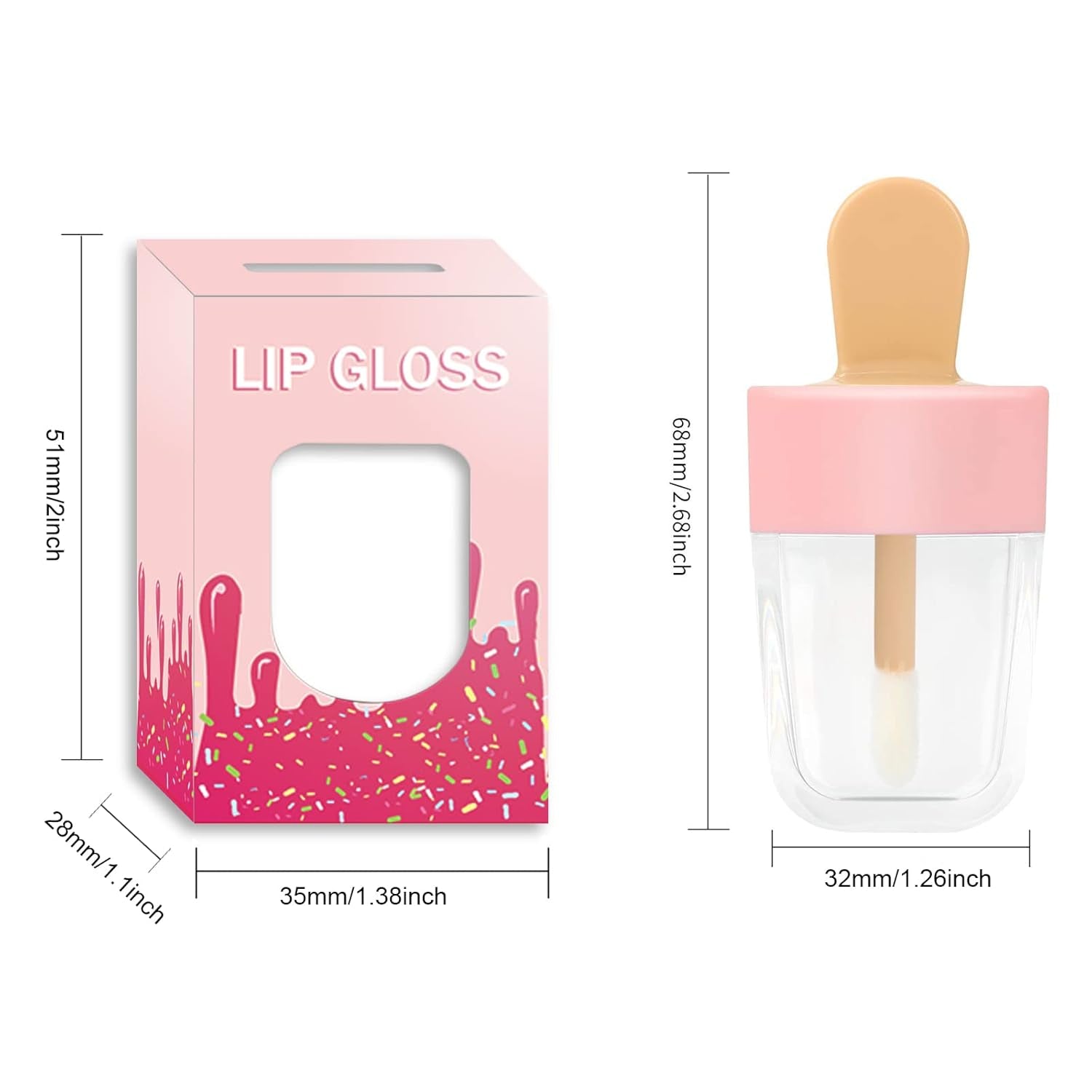 15 Pack Ice-Cream Lip Gloss Tube Boxes Packaging, Pink Lip Gloss Boxes for 2.68X1.62 Inch Ice Cream Shaped Empty Lipgloss Tubes, Pink Ice Cream Lip Gloss Tube Bottle Packaging(Not Include