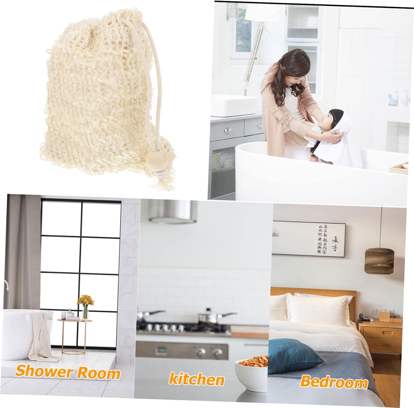 4Pcs Cotton Linen Soap Bag Drawstring Quick Dry Mesh Soap Saver Pouch for Shower Exfoliating
