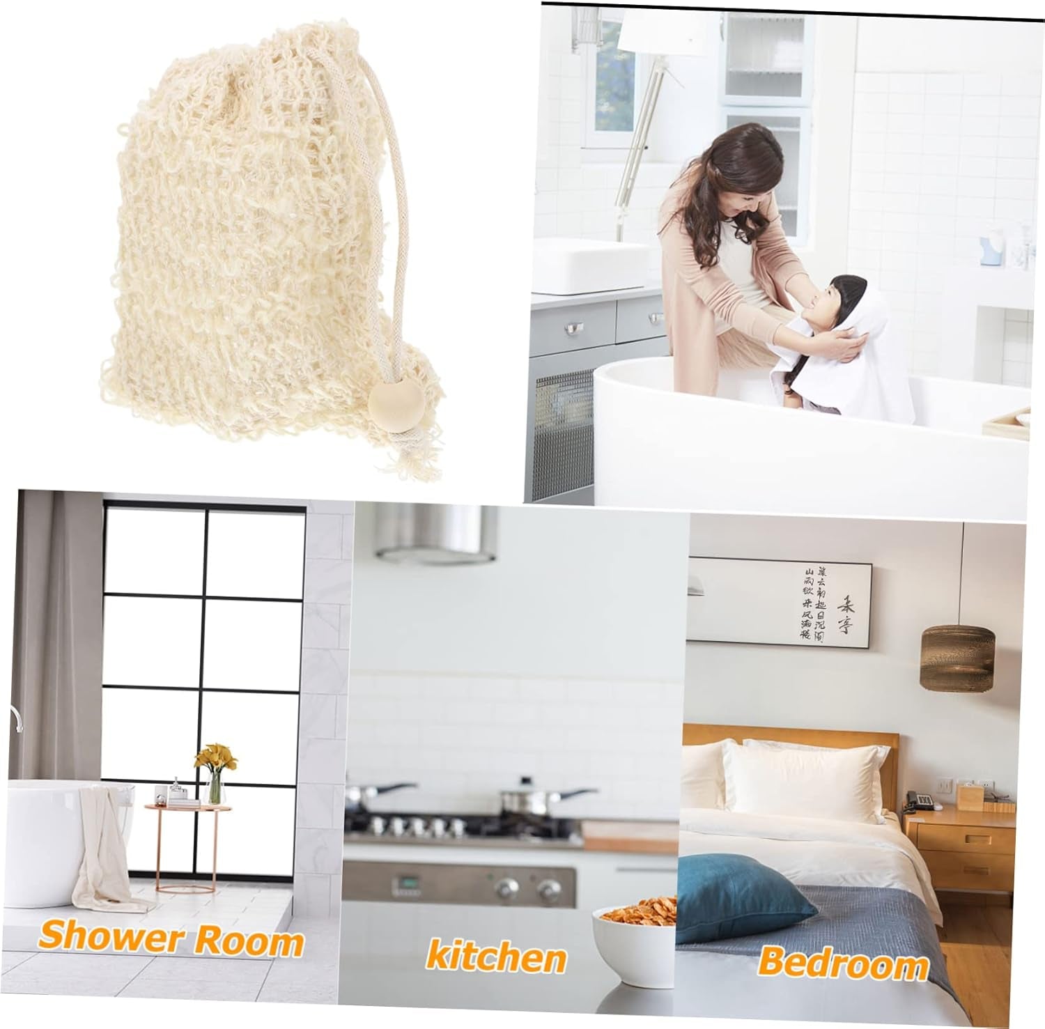 4Pcs Cotton Linen Soap Bag Drawstring Quick Dry Mesh Soap Saver Pouch for Shower Exfoliating