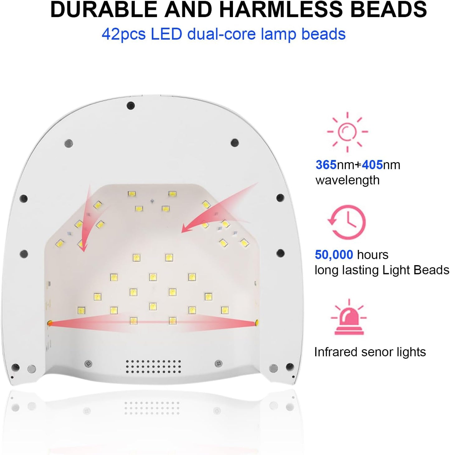 UV LED Nail Lamp,60W Professional Rechargeable UV LED Nail Dryer for Gel Nail Polish Dryer Fast Curing Lamp, 4 Timer Settings Gel Nail Lights for Auto Sensor Nail Machine (White)