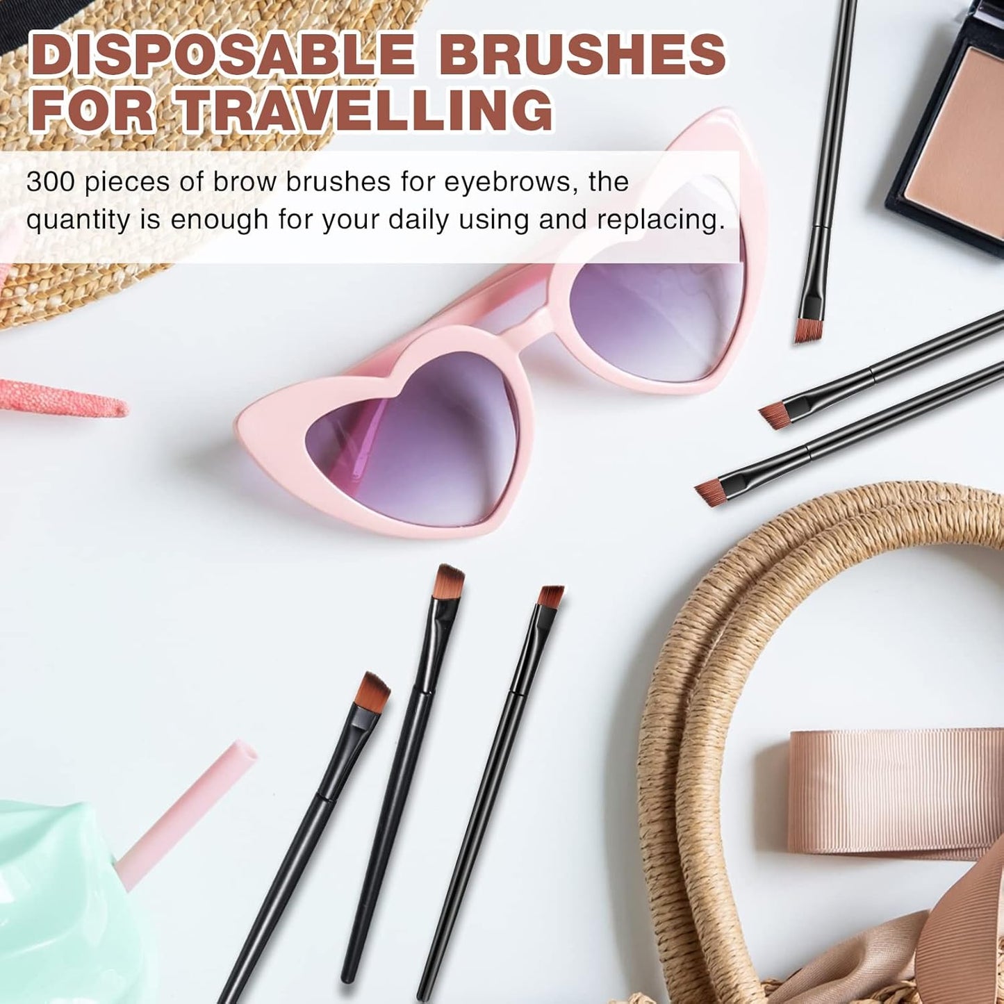 300 Pcs Disposable Eye Brow Brush Multifunction Eyebrow Cosmetic Brushes for Eyebrows Portable Angled Professional Brow Tint Esthetician Supplies Bulk(Black)
