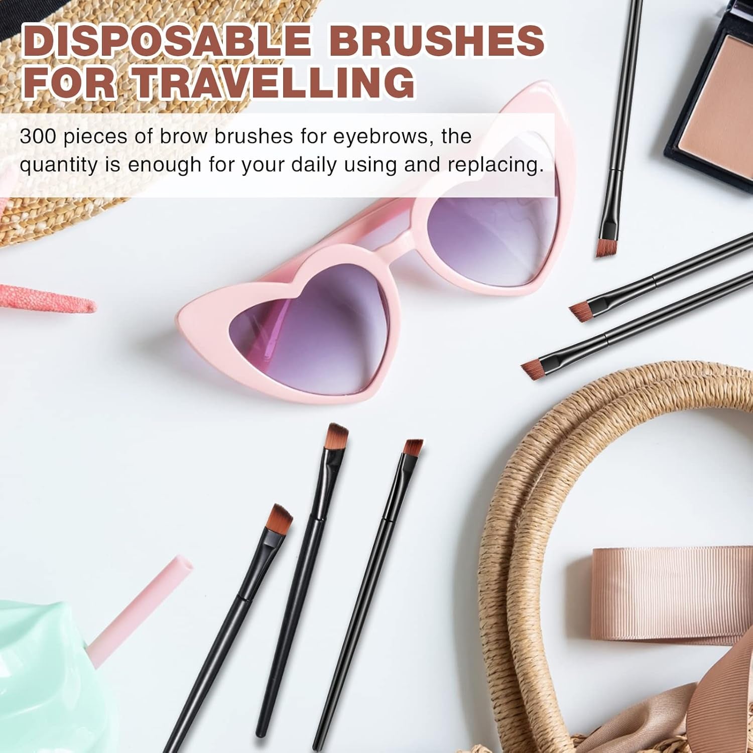 300 Pcs Disposable Eye Brow Brush Multifunction Eyebrow Cosmetic Brushes for Eyebrows Portable Angled Professional Brow Tint Esthetician Supplies Bulk(Black)