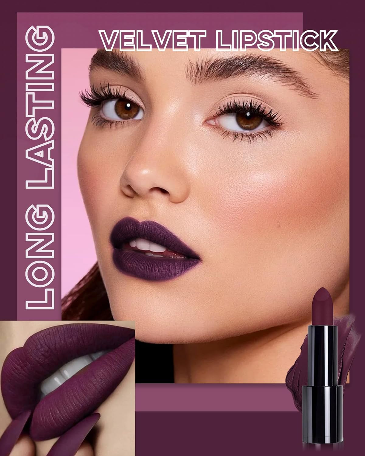 Dark Purple Lipstick Long Lasting for Women, Hydrating Matte Velvet Lip Gloss Liquid Lipstick Red Lip Color Non Stick Smudge-Proof & Waterproof Lipgloss Bold Glow Goth Lip Stick Makeup-04