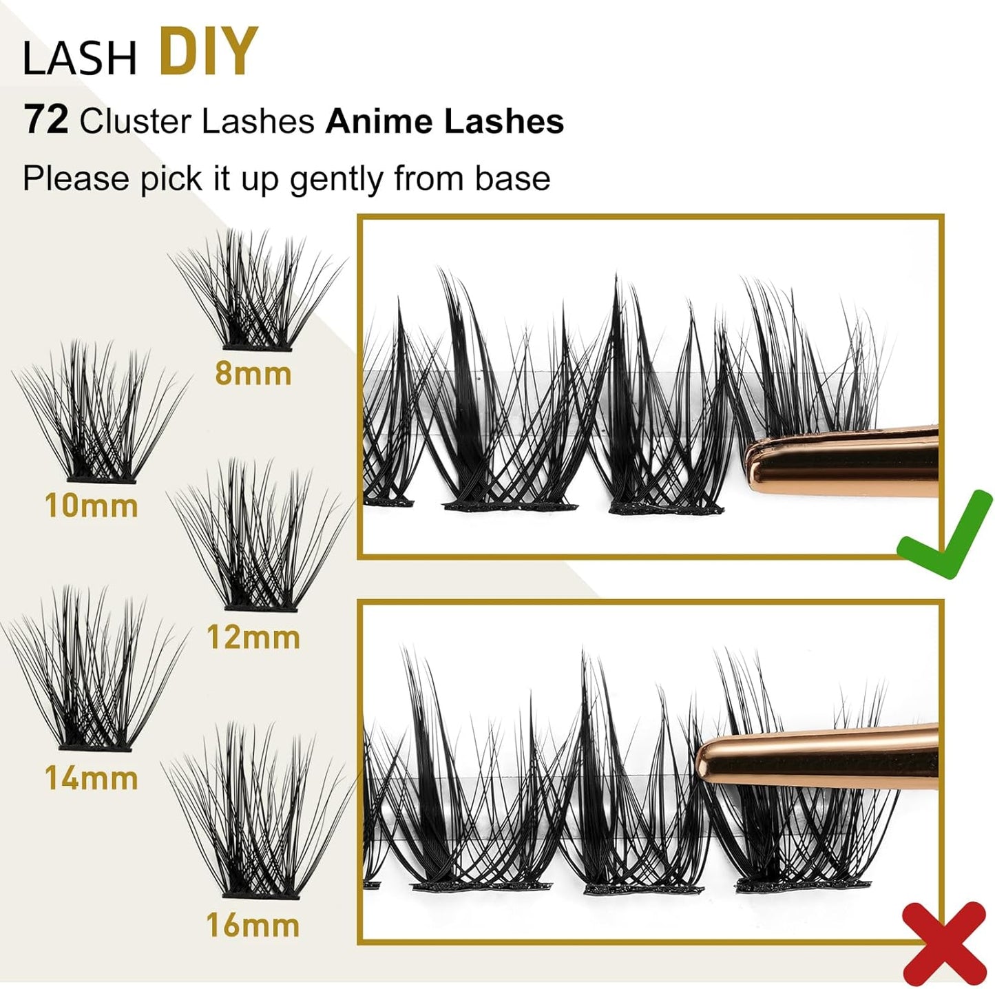 Lash Clusters B43 Mixed Tray 72 Clusters Lashes B&Q LASH Eyelash Clusters C D Curl Individual Lashes Volume DIY Lash Extensions at Home (B43,D-8-16Mix)