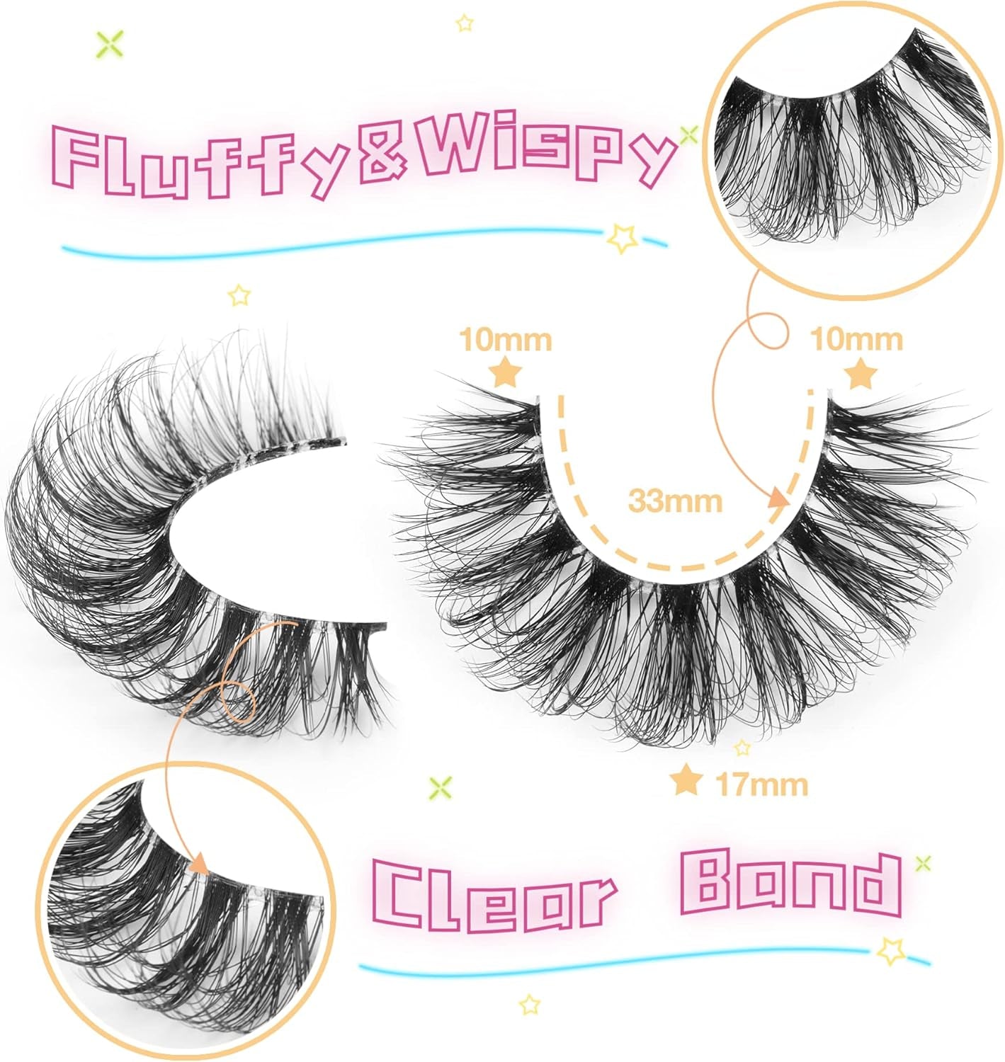 False Eyelashes Wispy Mink Lashes Natural Look Fluffy Eye Lashes with Clear Band CC Curl Faux Mink Strip Eyelashes Pack like Extensions 8 Pairs 3D Volume Fake Eyelashes by