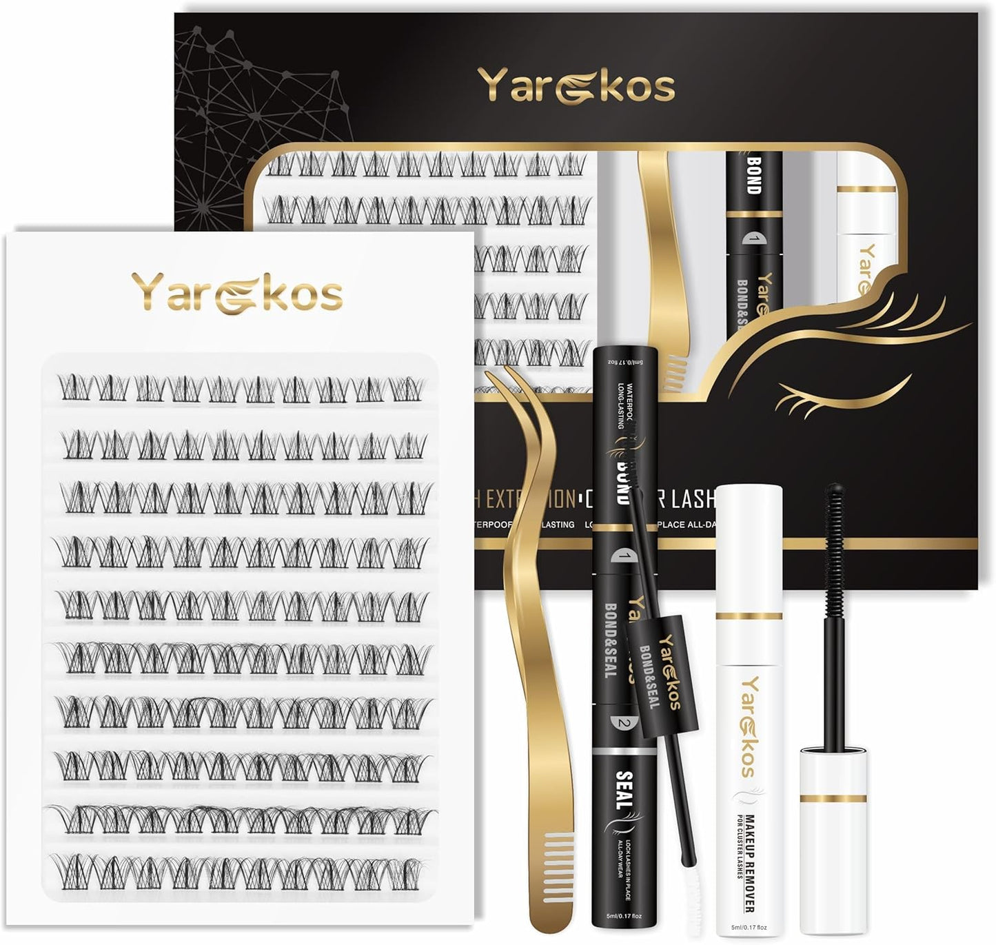 Eyelash Extension Kit, False Lashes Mix 10-16Mm, 2-In-1 Bond Seal Glue, Makeup Remover, Lash Tweezers with Comb, Women DIY Individual Application at Home, 100Pcs C Curl Clusters, B1-Black