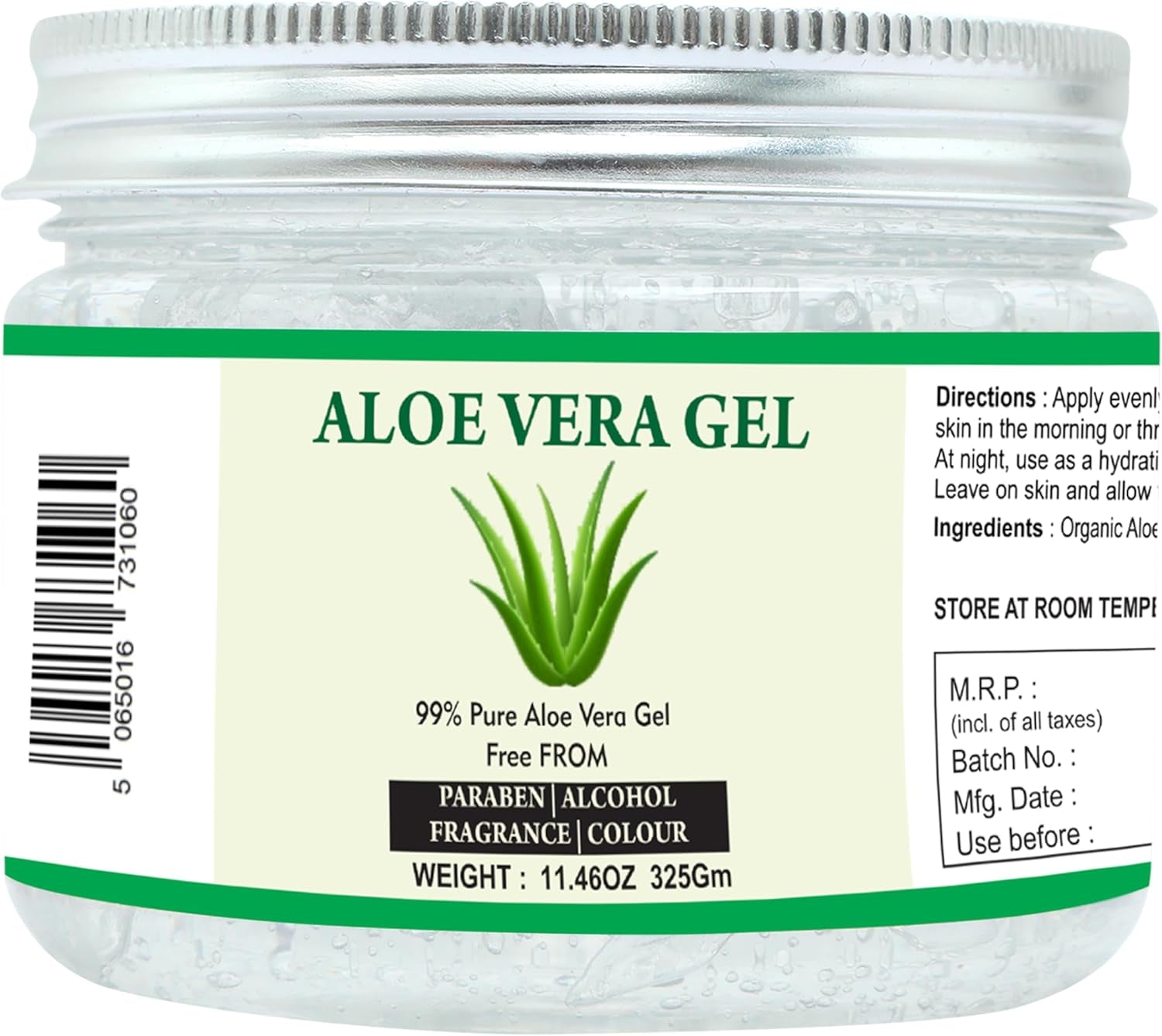 Aloe Vera Gel 100% Pure Natural Aloe Gel for Face Skin & Hair Care (11.46 Oz - 325Gm)