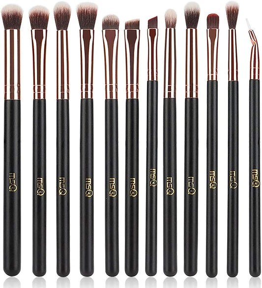 Eye Makeup Brushes 12Pcs Rose Gold Eyeshadow Makeup Brushes Set with Soft Synthetic Hairs & Real Wood Handle for Eyeshadow, Eyebrow, Eyeliner, Blending