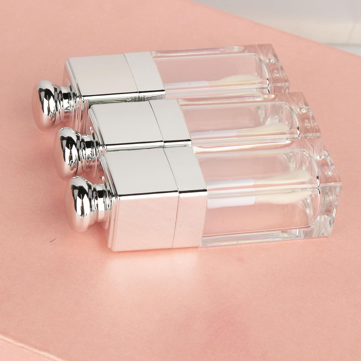 18PCS Empty 8ML Square Clear Lip Gloss Tube Silver Big Doe Foot Wand Lipgloss Tubes for Lip Oil Tint Bottles Container