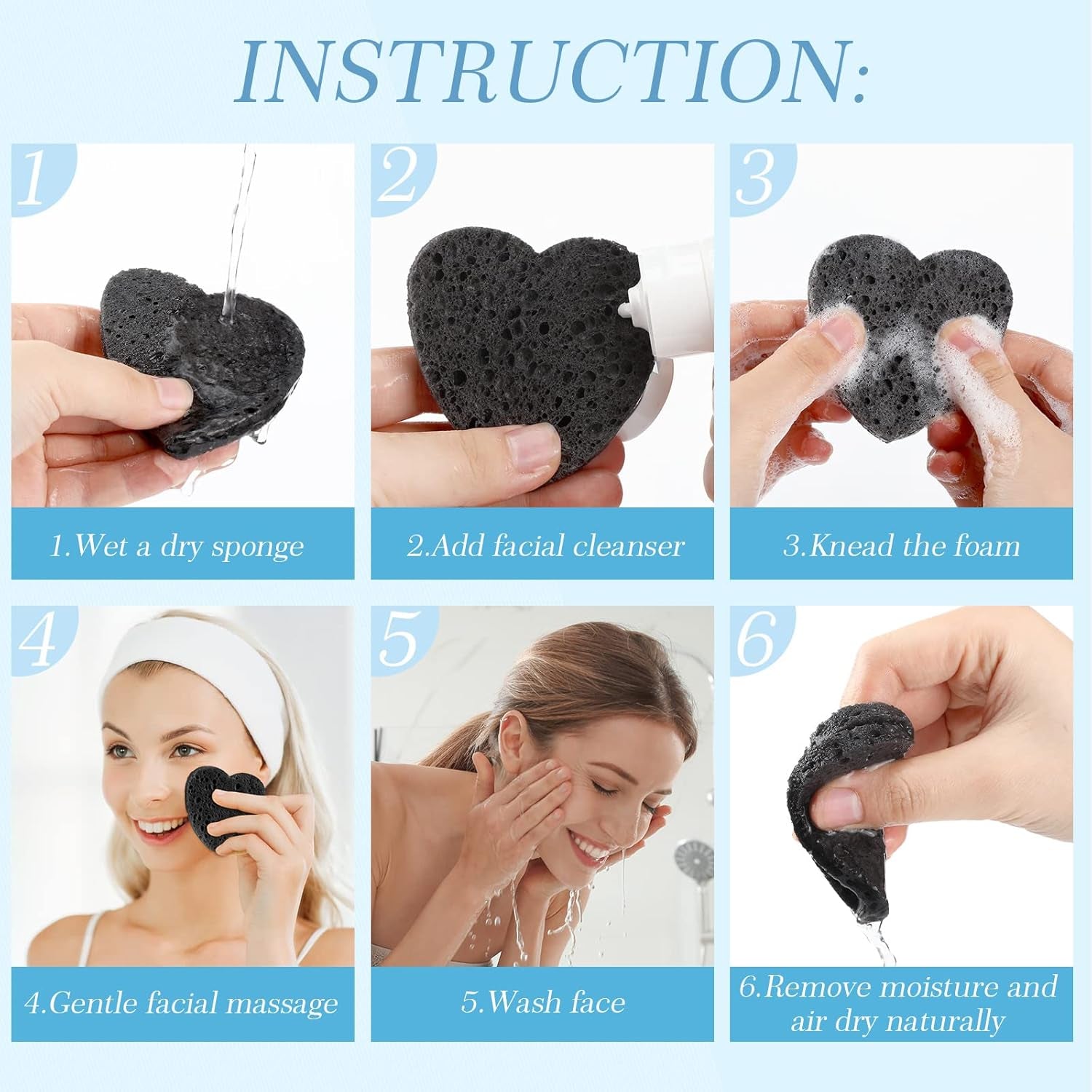 120 Pcs Compressed Facial Sponges with Container Disposable Face Sponge Pads for Washing Face Cleansing Exfoliating Esthetician Makeup Removal(Heart,Black)