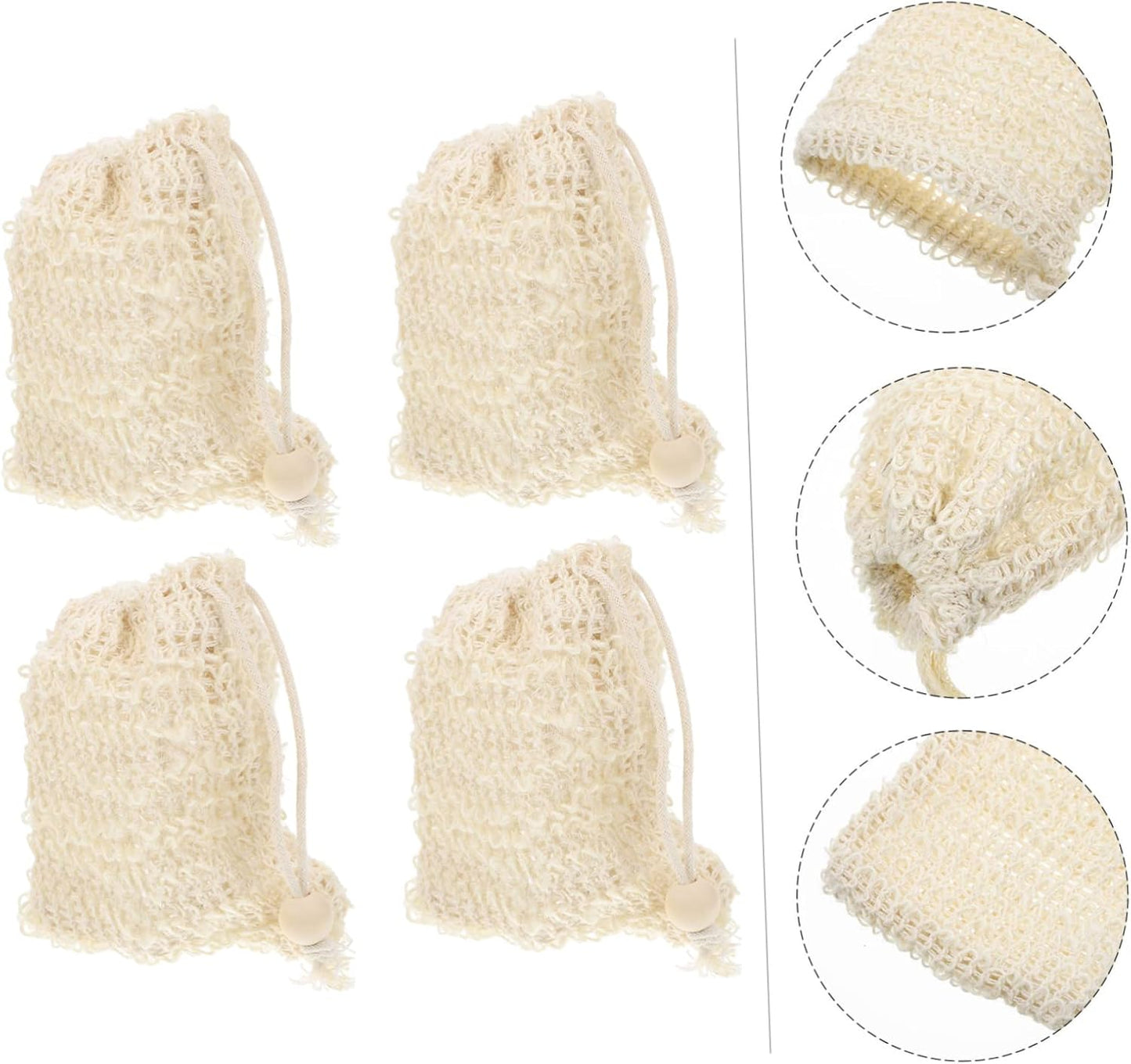 4Pcs Cotton Linen Soap Bag Drawstring Quick Dry Mesh Soap Saver Pouch for Shower Exfoliating