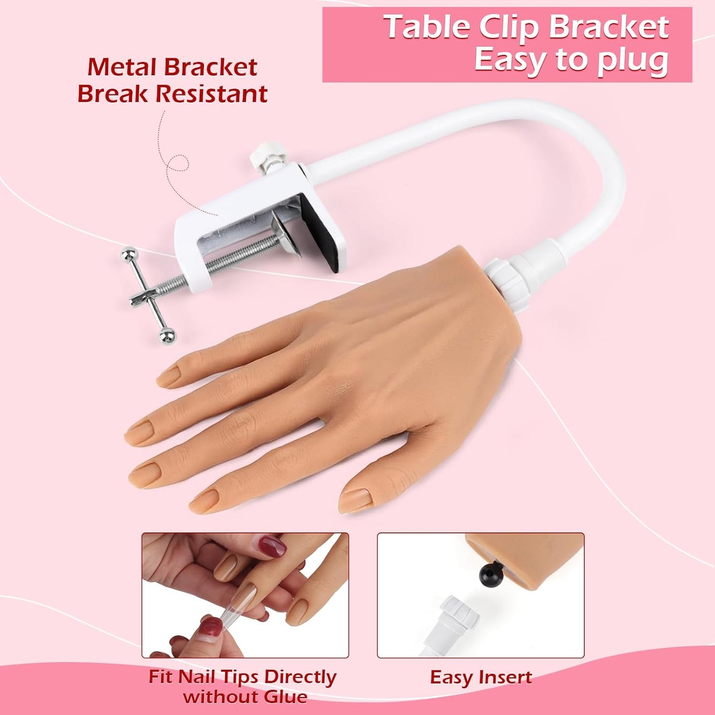 Practice Hand for Acrylic Nails, Realistic Silicone Nail Hand Practice, Flexible Fake Nail Mannequin Training Hand for Nail Practice, Acrylic Nail Art Practice Tool (With Visible Joints)