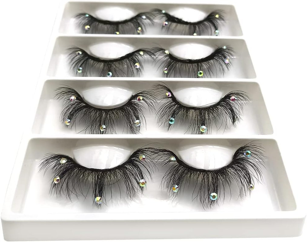 Mink Eyelashes with Glitter Rhinestone 4Pairs (Af08Crystal)