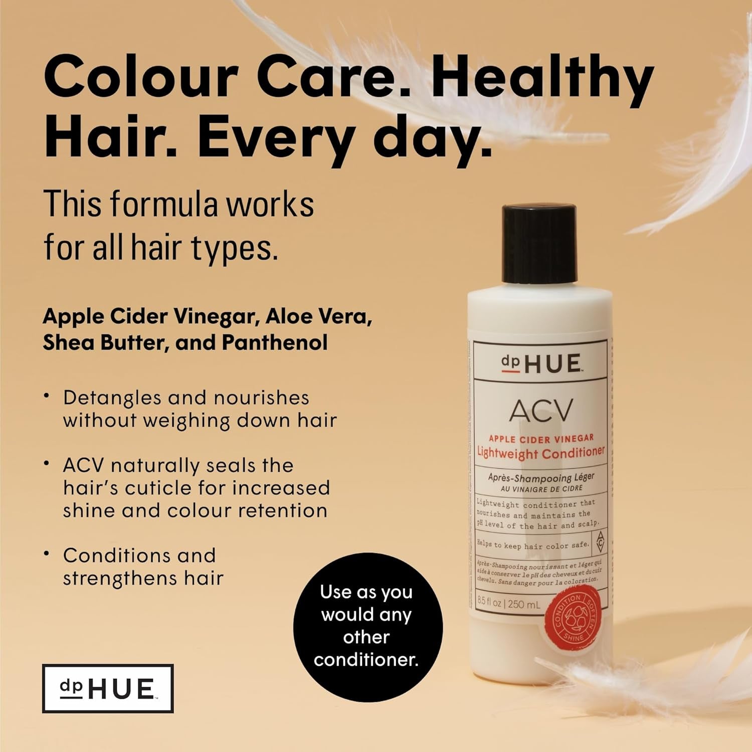 Apple Cider Vinegar Lightweight Conditioner, 8.5 Fl Oz - Hydrates, Adds Shine & Helps Protect Colour - with Aloe Vera, Shea Butter & Panthenol