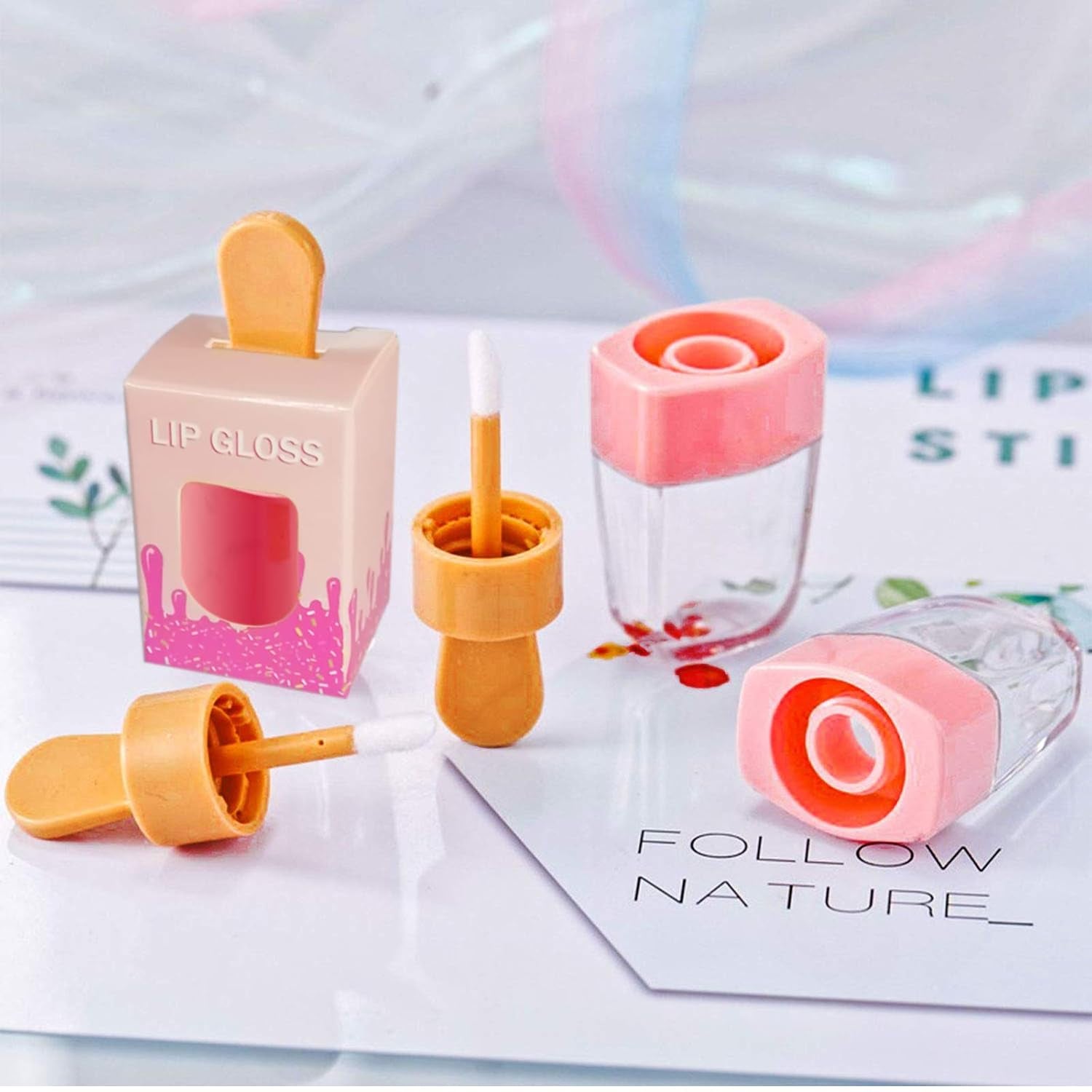 15 Pack Ice-Cream Lip Gloss Tube Boxes Packaging, Pink Lip Gloss Boxes for 2.68X1.62 Inch Ice Cream Shaped Empty Lipgloss Tubes, Pink Ice Cream Lip Gloss Tube Bottle Packaging(Not Include