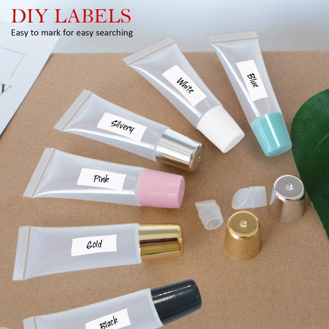 50PCS Lip Gloss Tubes 10Ml Pink Cap Lip Gloss Containers Empty Lip Balm Tubes Refillable Cosmetic Squeeze Lipgloss Tubes + 2 X 20Ml Syringes Tag Labels Stickers for DIY Lip Gloss Base Glitter